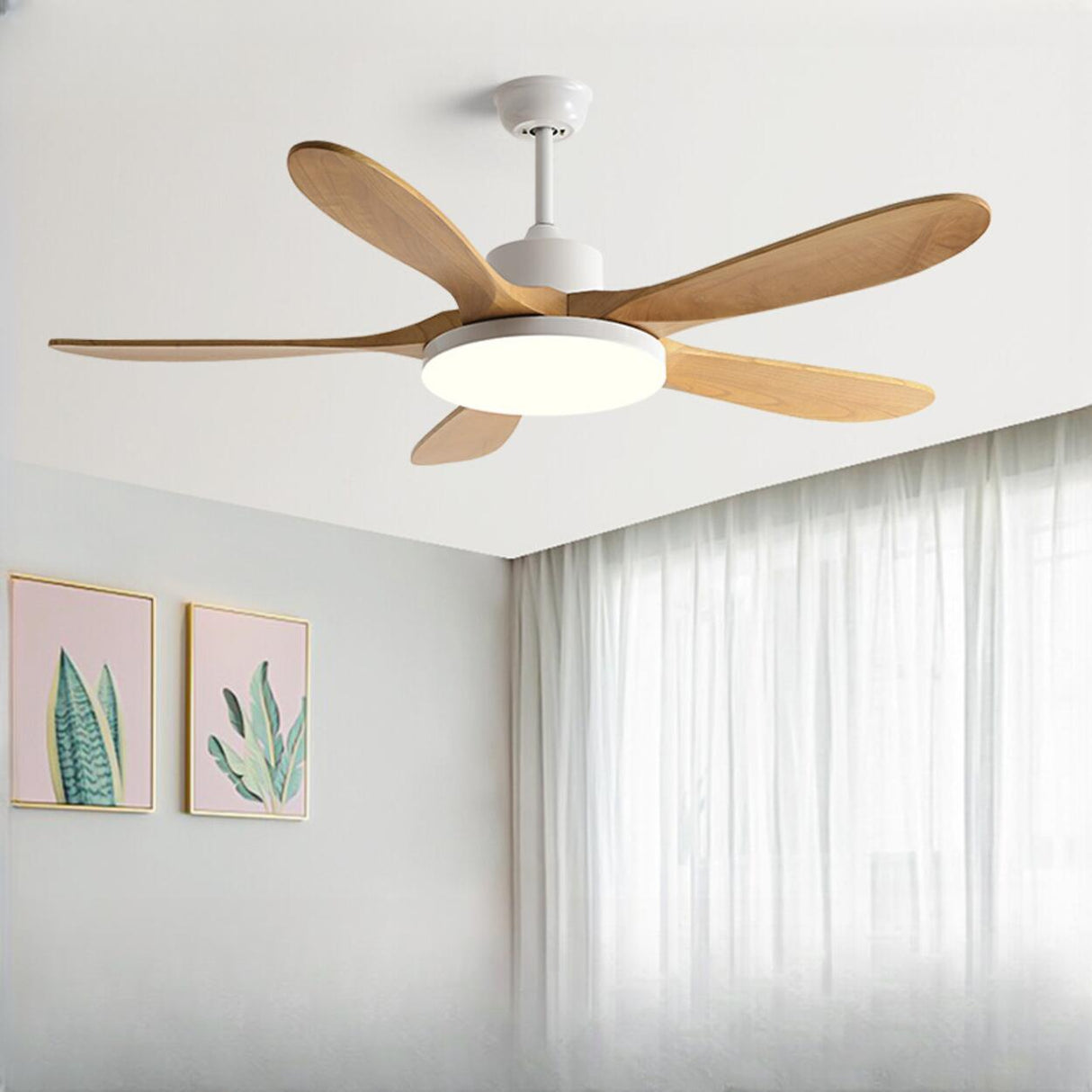 Solid Wood 5 Blades LED Classic Ceiling Fan with Light Image - 1