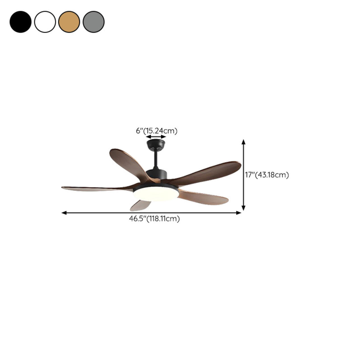 Solid Wood 5 Blades LED Classic Ceiling Fan with Light 