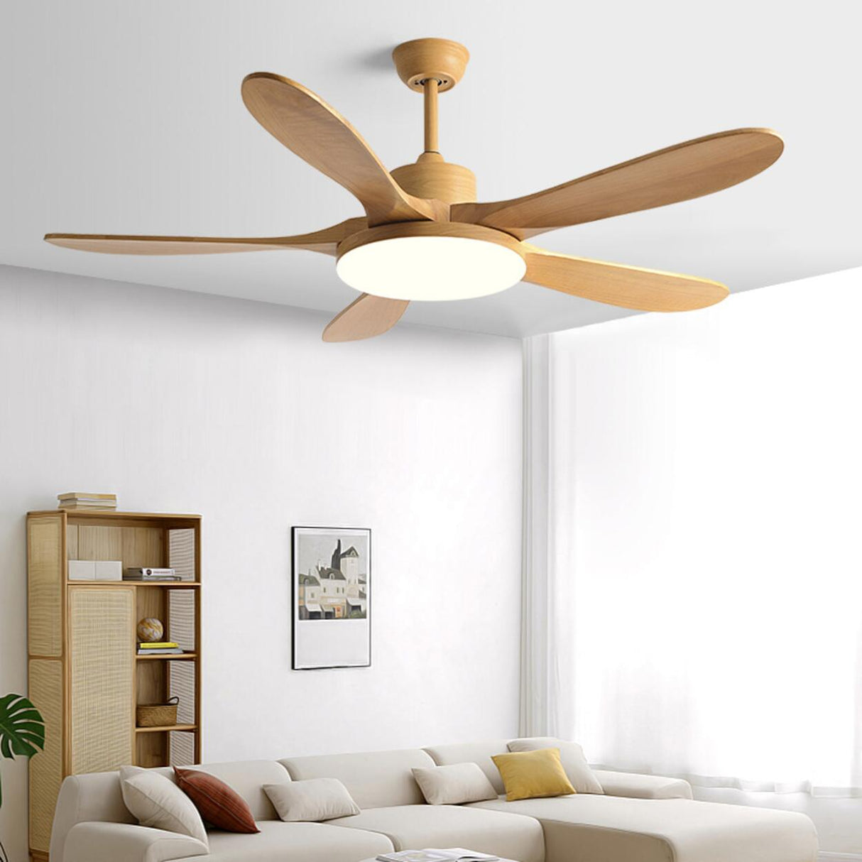 Solid Wood 5 Blades LED Classic Ceiling Fan with Light Image - 6