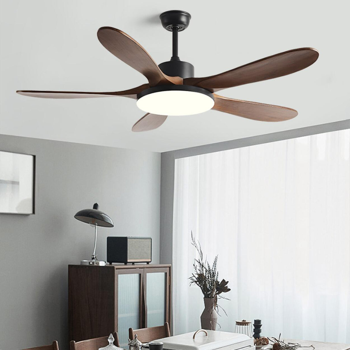 Solid Wood 5 Blades LED Classic Ceiling Fan with Light Image - 8