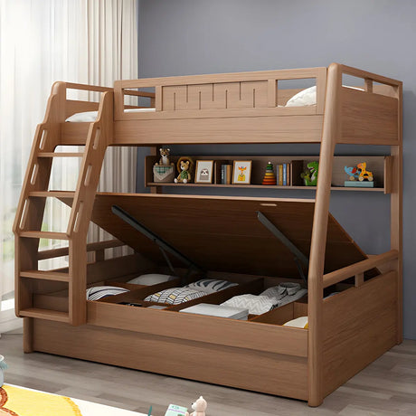 Solid Wood Natural Finish Lift Up Storage Bunk Bed Image - 1