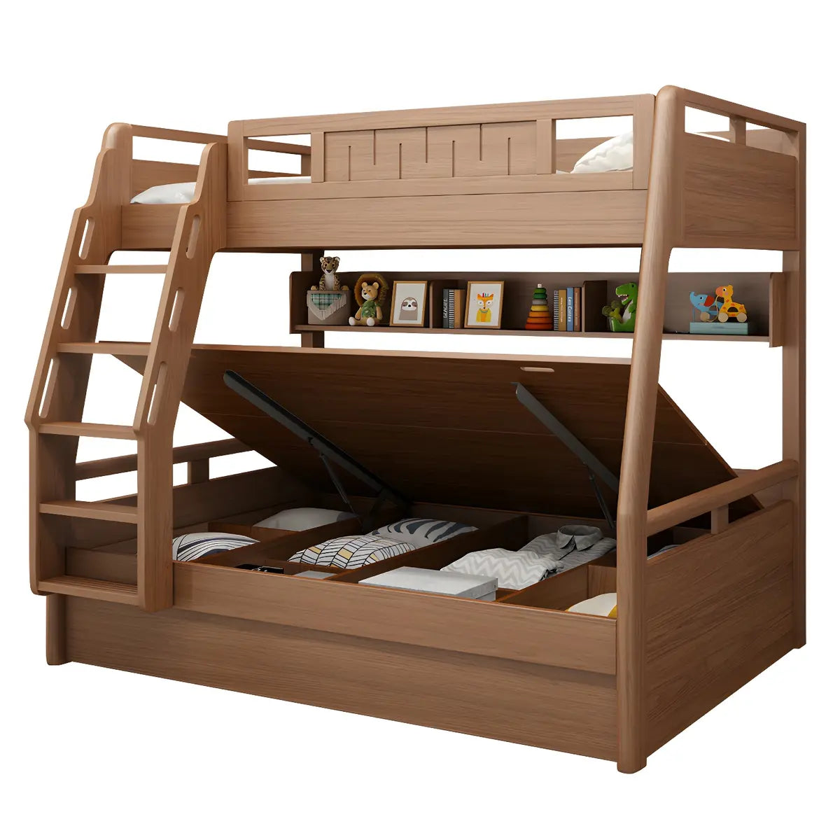 Solid Wood Natural Finish Lift Up Storage Bunk Bed Image - 10