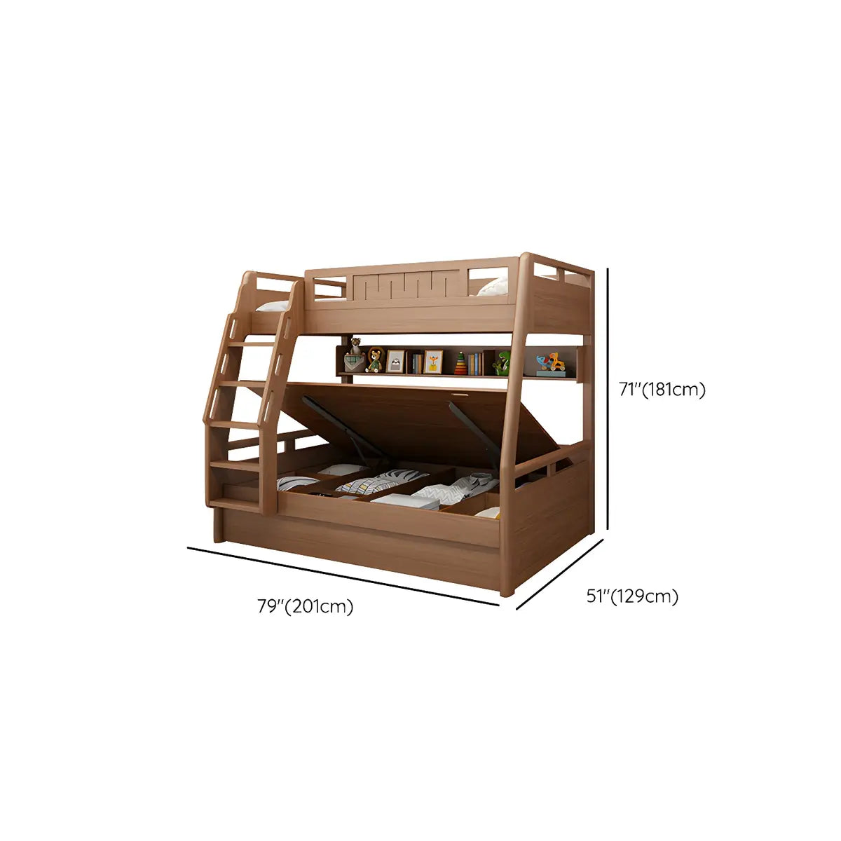 Solid Wood Natural Finish Lift Up Storage Bunk Bed 