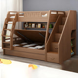 Solid Wood Natural Finish Lift Up Storage Bunk Bed Image - 9