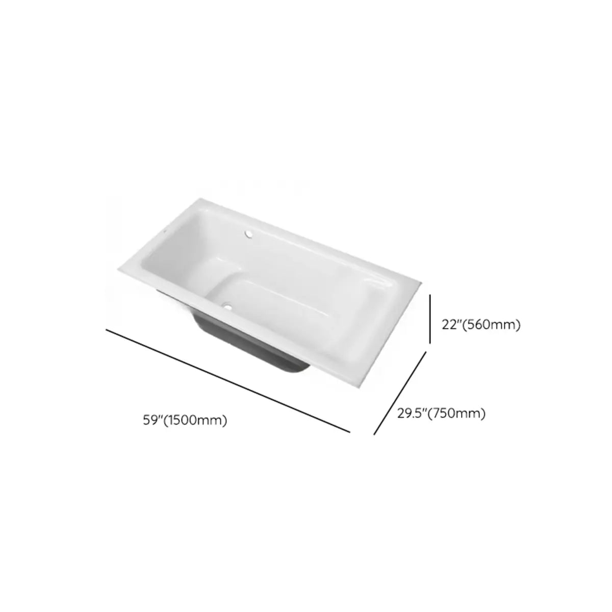 Soothing Rectangle Acrylic White Flat Soaking Bathtub 