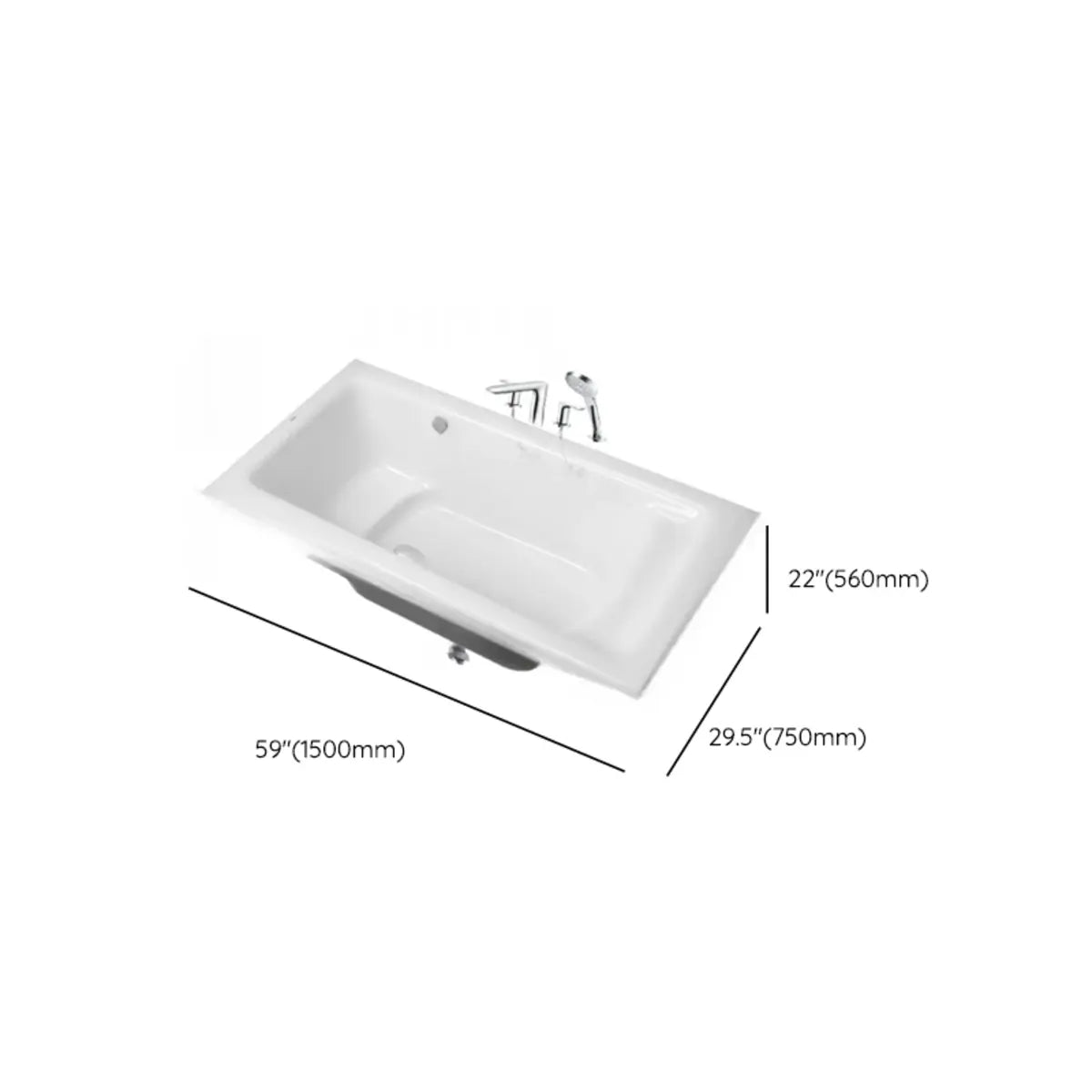 Soothing Rectangle Acrylic White Flat Soaking Bathtub Image - 22