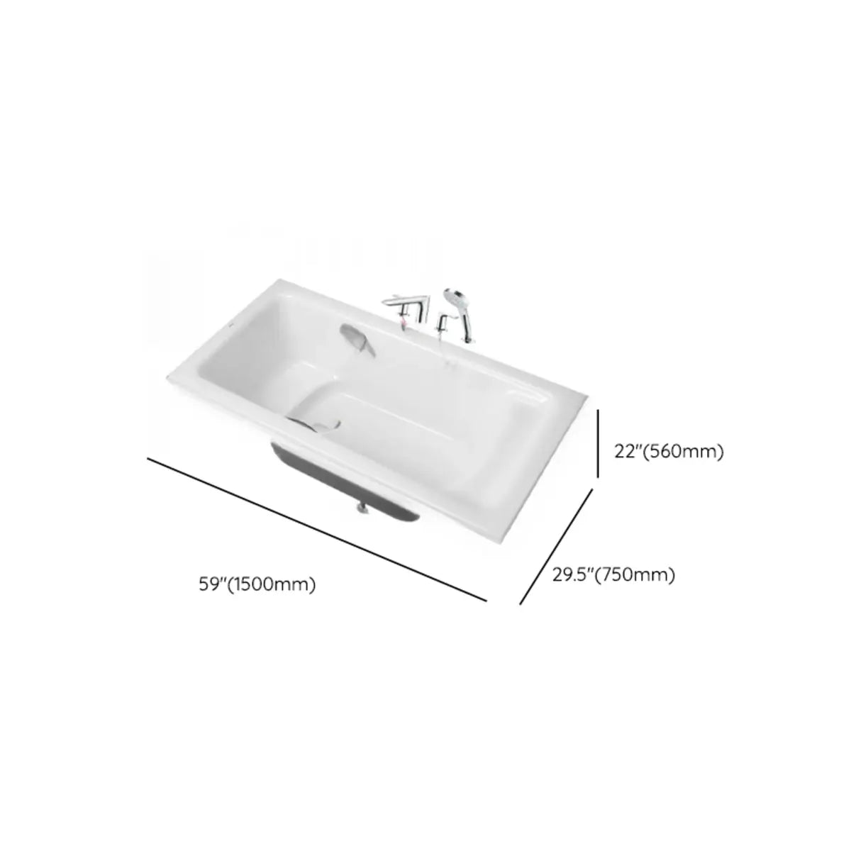 Soothing Rectangle Acrylic White Flat Soaking Bathtub Image - 23