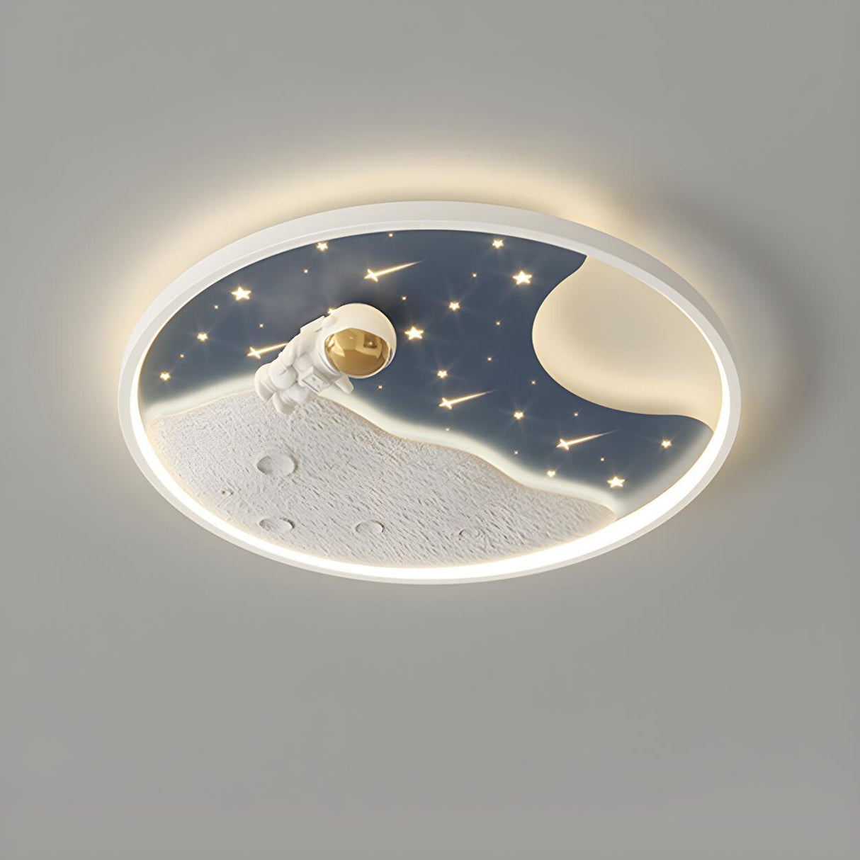 Space Astronaut Blue Round Flush Mount Light Kids Room Image - 14