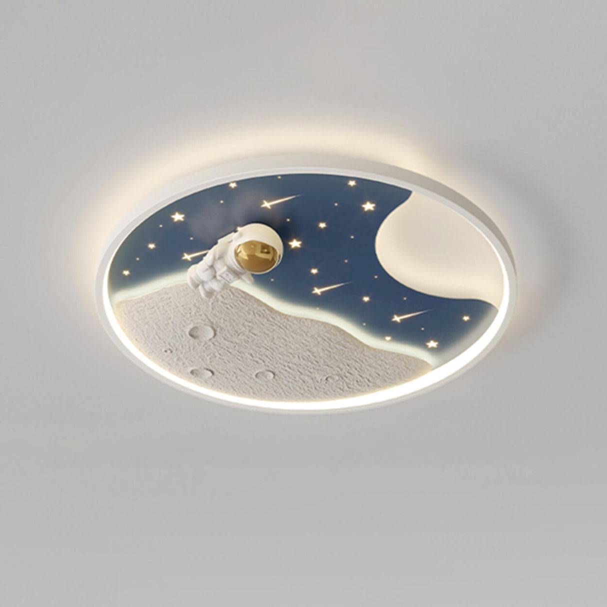 Space Astronaut Blue Round Flush Mount Light Kids Room Image - 2