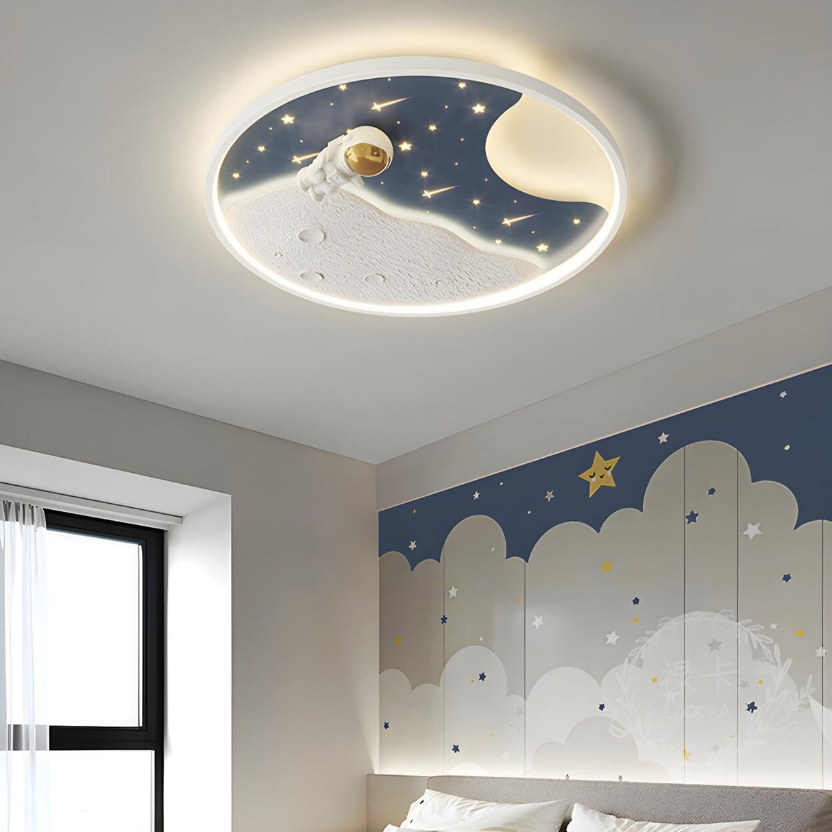 Space Astronaut Blue Round Flush Mount Light Kids Room Image - 20