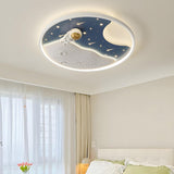 Space Astronaut Blue Round Flush Mount Light Kids Room Image - 8