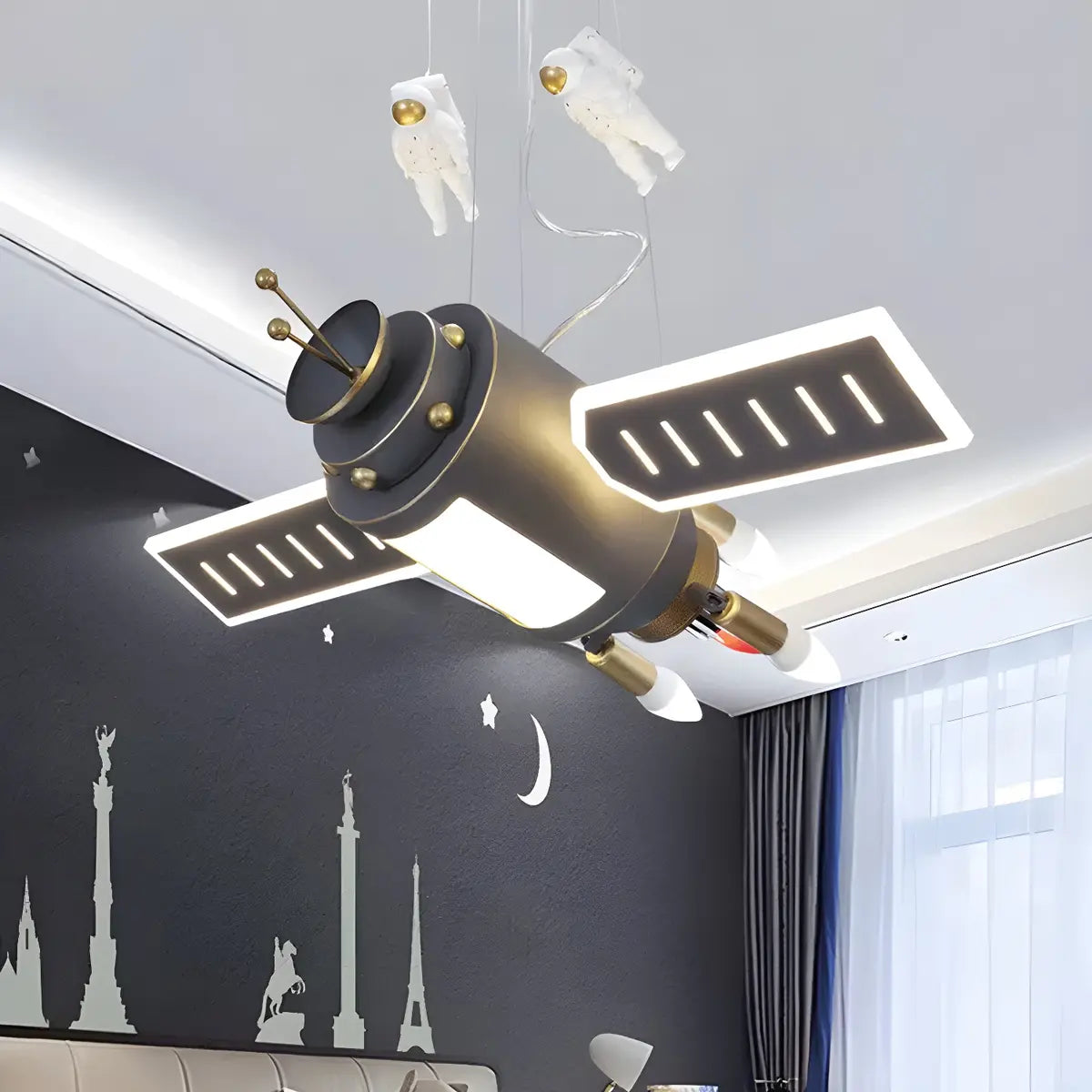 Spacecraft Astronaut Resin Kids Room Dark Grey Chandelier Image - 2