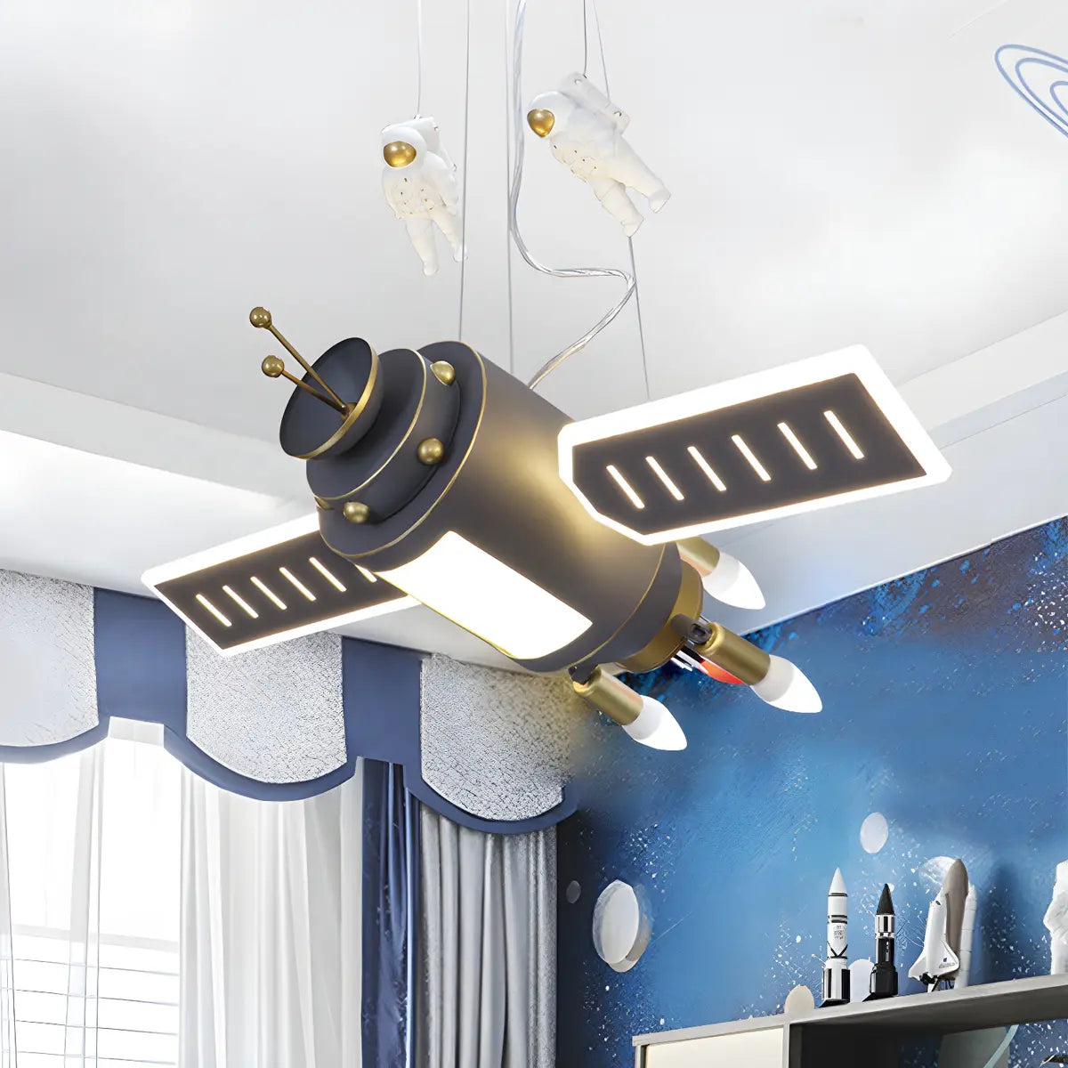 Spacecraft Astronaut Resin Kids Room Dark Grey Chandelier Image - 3