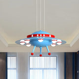 Spaceship Metal Kids Room Blue LED Small Chandelier Image - 1