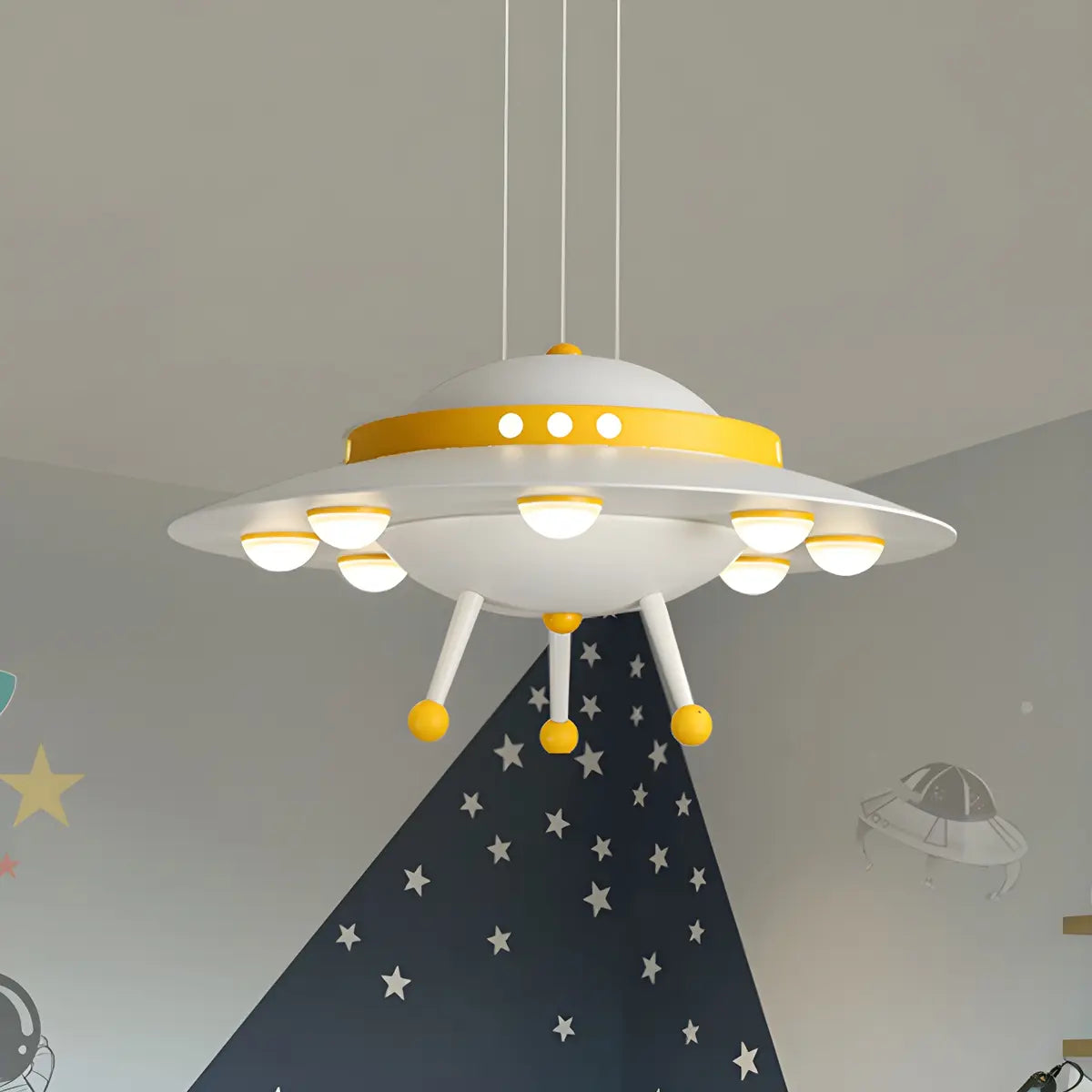 Spaceship Metal Kids Room Blue LED Small Chandelier Image - 5