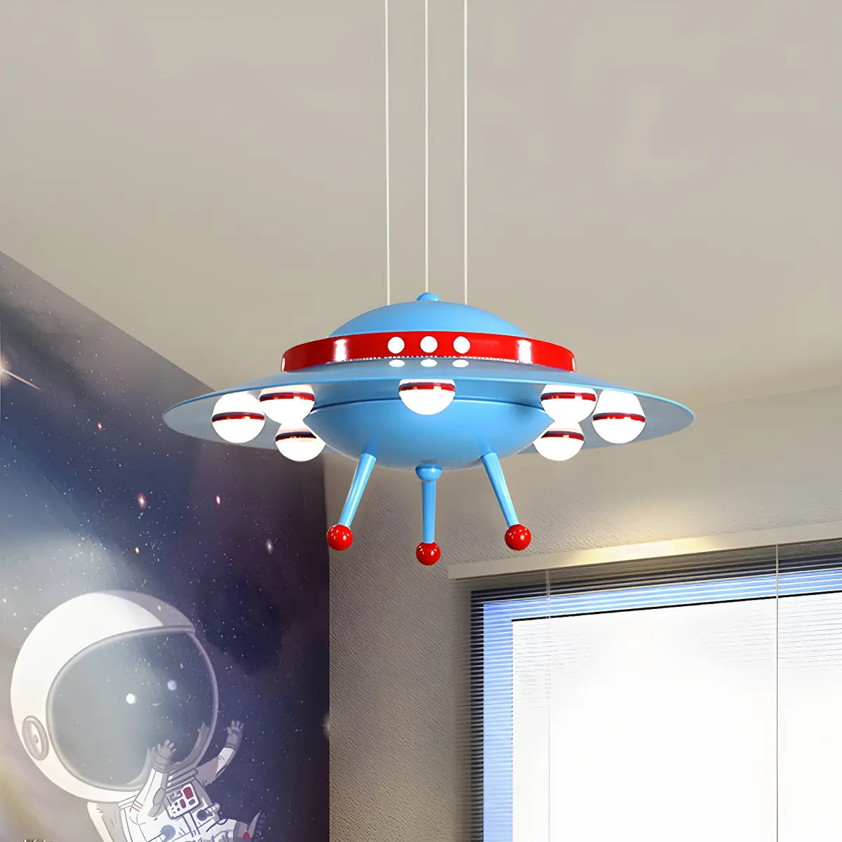 Spaceship Metal Kids Room Blue LED Small Chandelier Image - 2