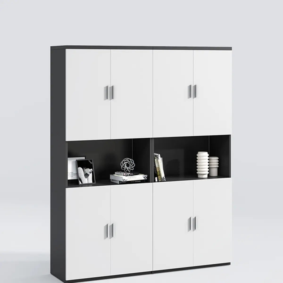 Spacious Rectangle Wooden White Office Storage Cabinet Image - 4