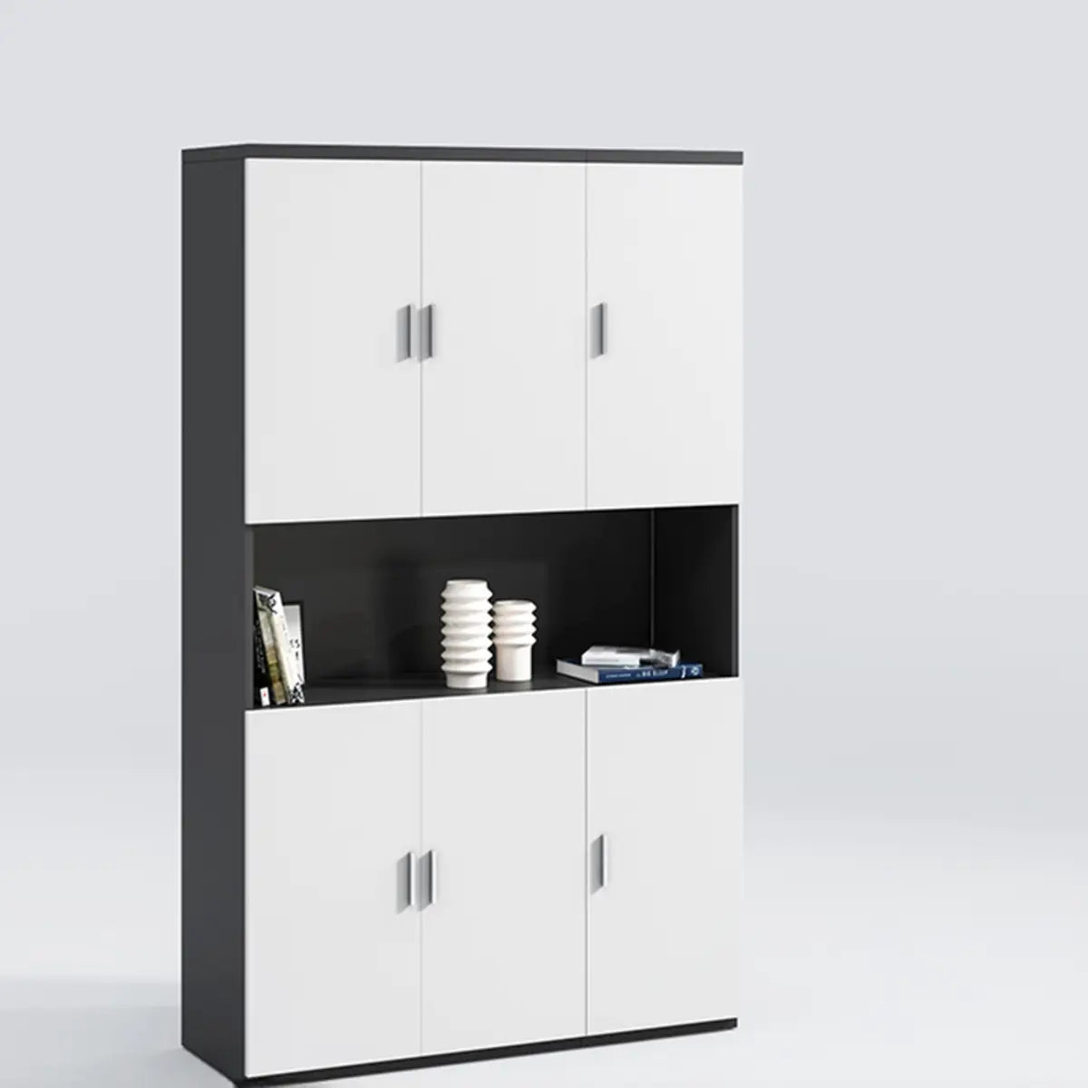 Spacious Rectangle Wooden White Office Storage Cabinet Image - 6