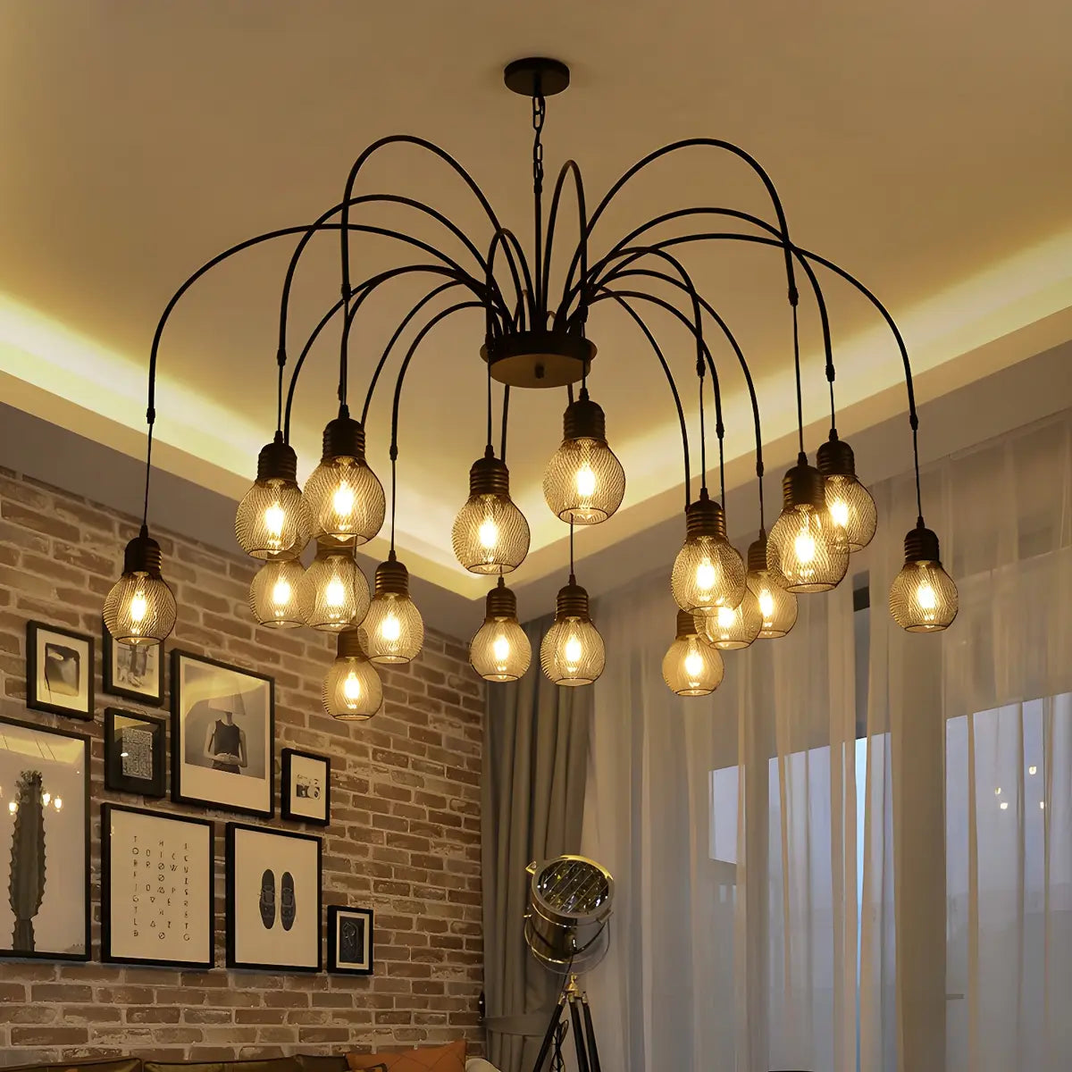 Spider Mesh Large Multi-Light Edison Bulb Chandelier Image - 8