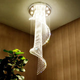 Spiral Crystal Beads Clear Steel Long Foyer Chandelier Image - 1