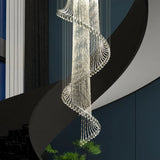 Spiral Crystal Beads Clear Steel Long Foyer Chandelier Image - 3