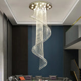 Spiral Crystal Beads Clear Steel Long Foyer Chandelier Image - 4