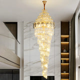 Spiral Crystal Gold Metal High Ceiling Foyer Chandelier Image - 1