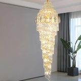 Spiral Crystal Gold Metal High Ceiling Foyer Chandelier Image - 11