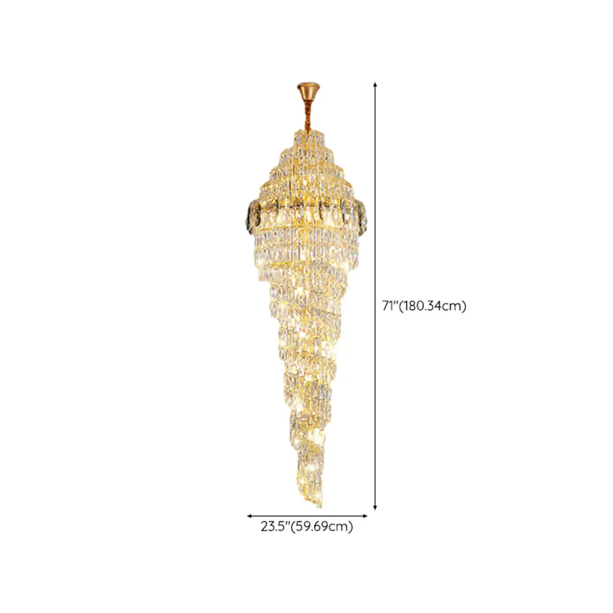 Spiral Crystal Gold Metal High Ceiling Foyer Chandelier 