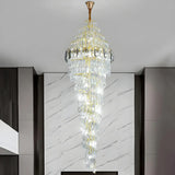 Spiral Crystal Gold Metal High Ceiling Foyer Chandelier Image - 5