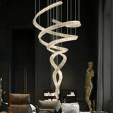 Spiral LED Crystal Silver High Ceiling Foyer Chandelier Image - 4