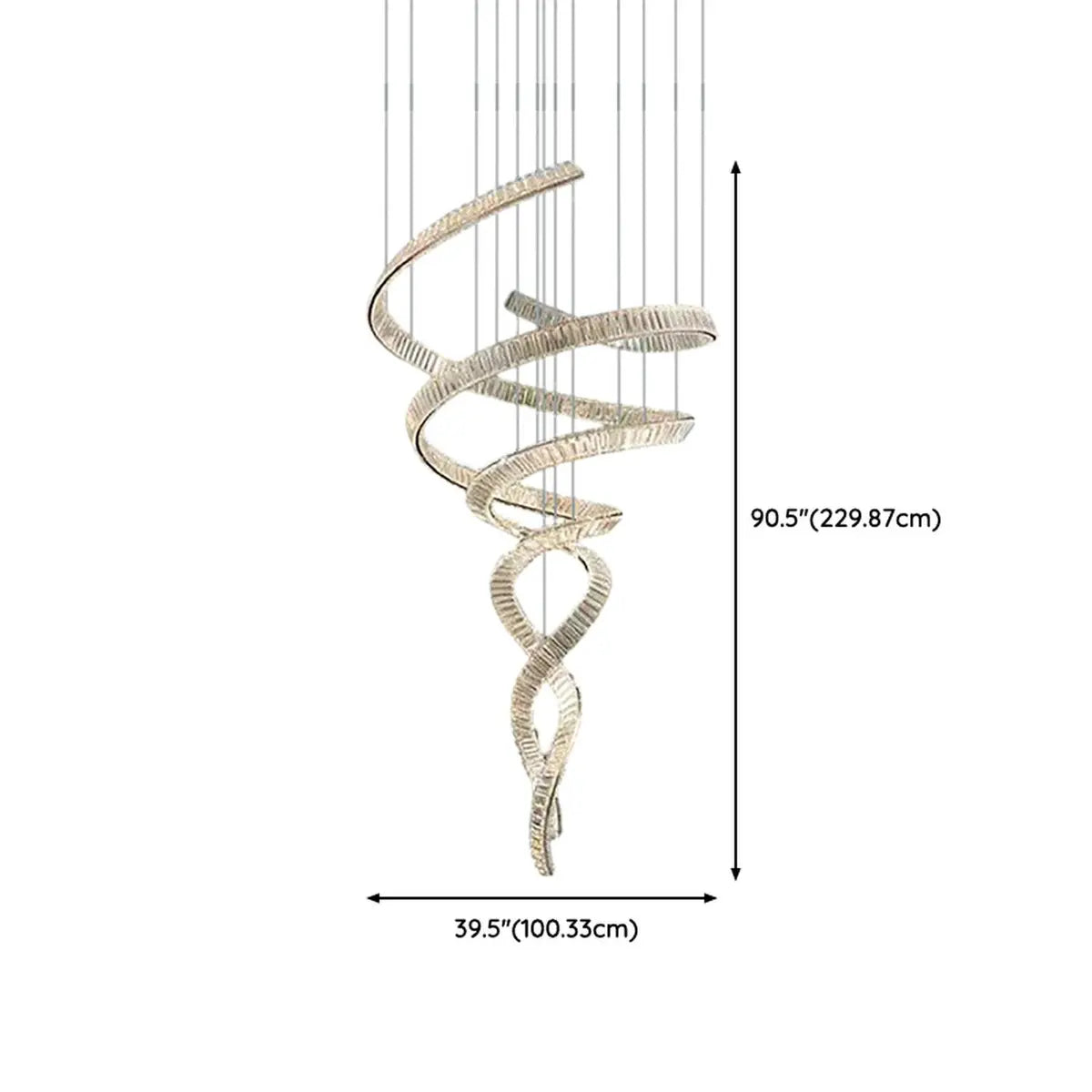 Spiral LED Crystal Silver High Ceiling Foyer Chandelier 