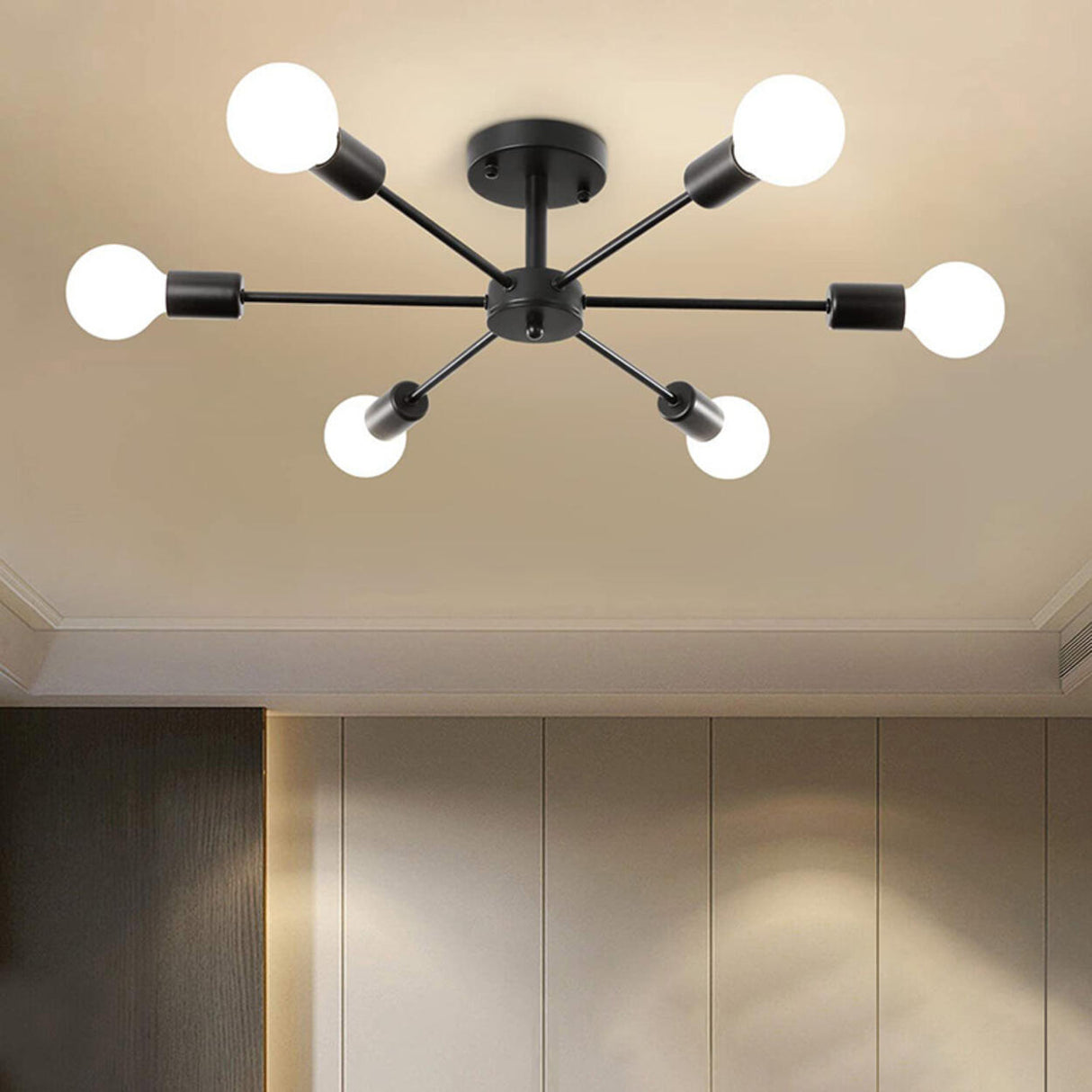 Sputnik Black Semi-Flush Mount Ceiling Light 6-Light Image - 1