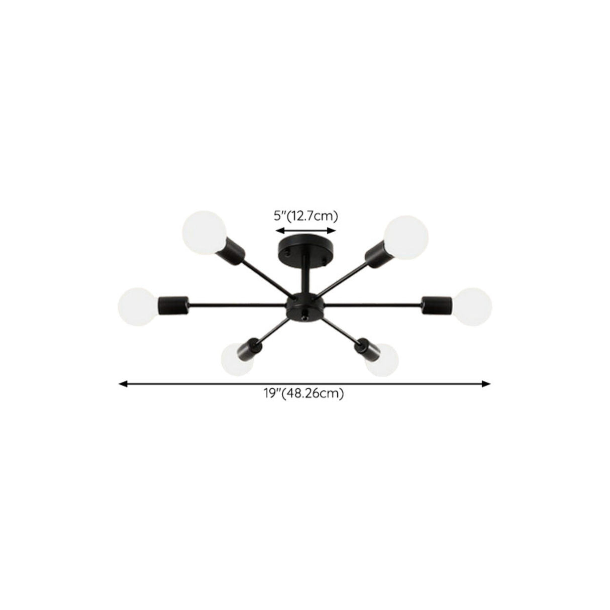 Sputnik Black Semi-Flush Mount Ceiling Light 6-Light Image - 11