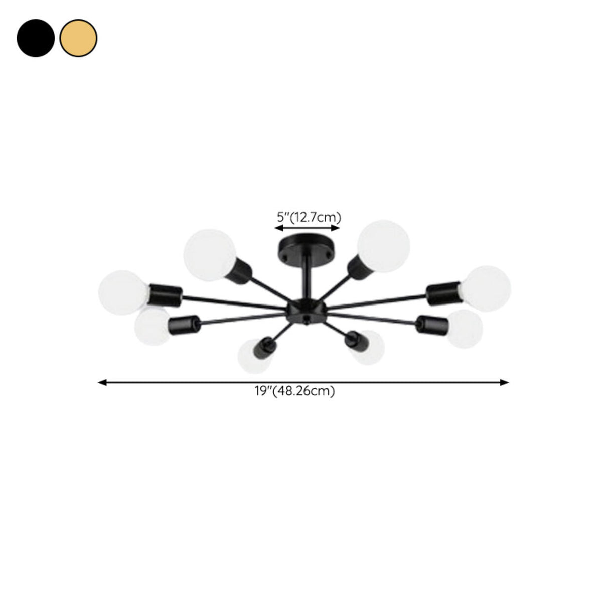 Sputnik Black Semi-Flush Mount Ceiling Light 6-Light Image - 12