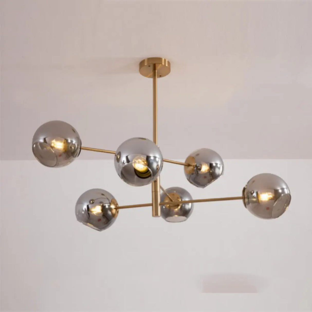 Sputnik Tiered Modern Metal Globe Glass Chandelier 6-Bulb Image - 17