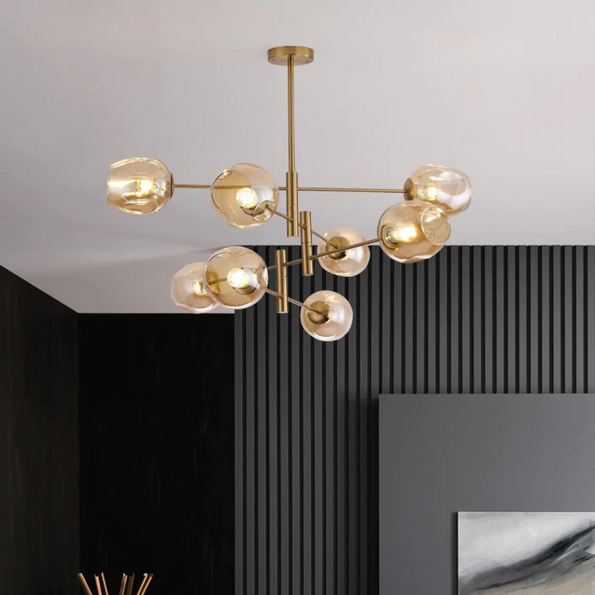 Sputnik Tiered Modern Metal Globe Glass Chandelier 6-Bulb Image - 4