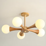 Sputnik Wood Ball Semi-Flush Mount Ceiling Lamp 5-Light Image - 11