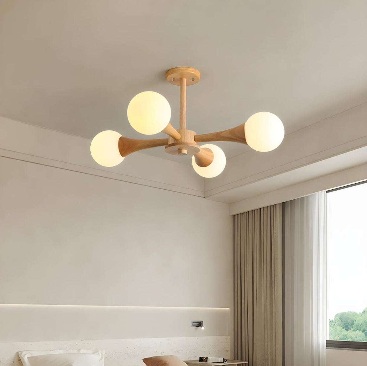 Sputnik Wood Ball Semi-Flush Mount Ceiling Lamp 5-Light Image - 13