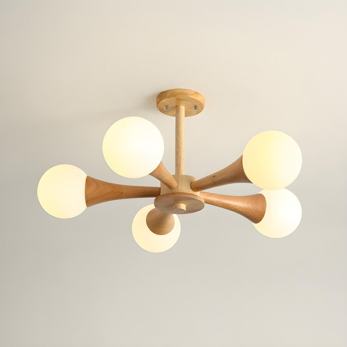 Sputnik Wood Ball Semi-Flush Mount Ceiling Lamp 5-Light Image - 15