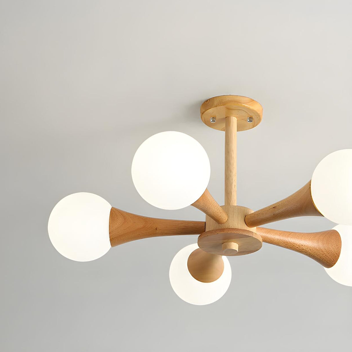 Sputnik Wood Ball Semi-Flush Mount Ceiling Lamp 5-Light Image - 16