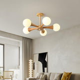 Sputnik Wood Ball Semi-Flush Mount Ceiling Lamp 5-Light Image - 3