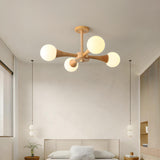 Sputnik Wood Ball Semi-Flush Mount Ceiling Lamp 5-Light Image - 8