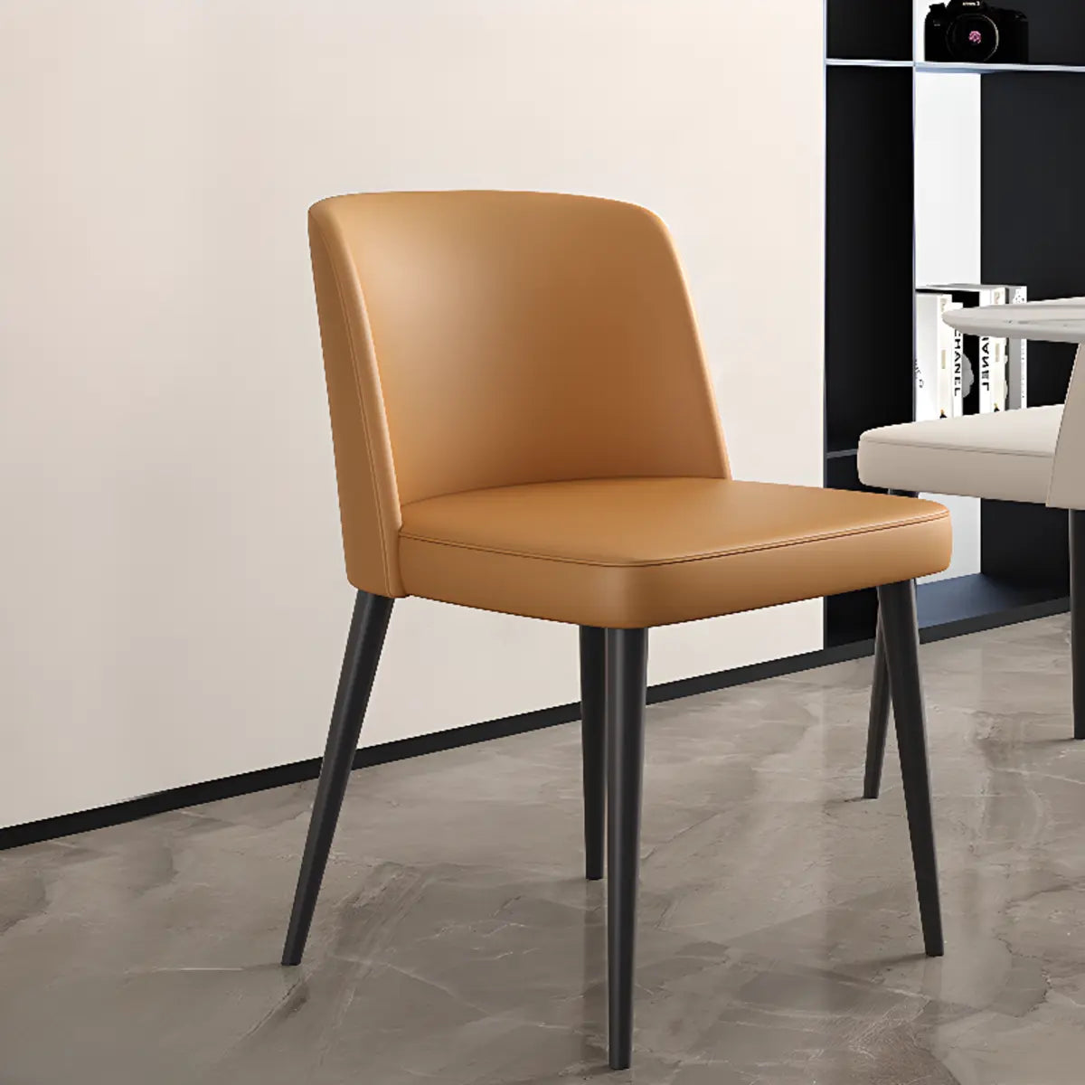 Square Armless Faux Leather Metal Parsons Dining Chair Image - 1