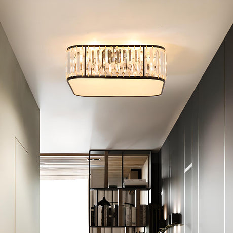 Square Black Gold Crystal Semi-Flush Mount Ceiling Lamp Image - 1