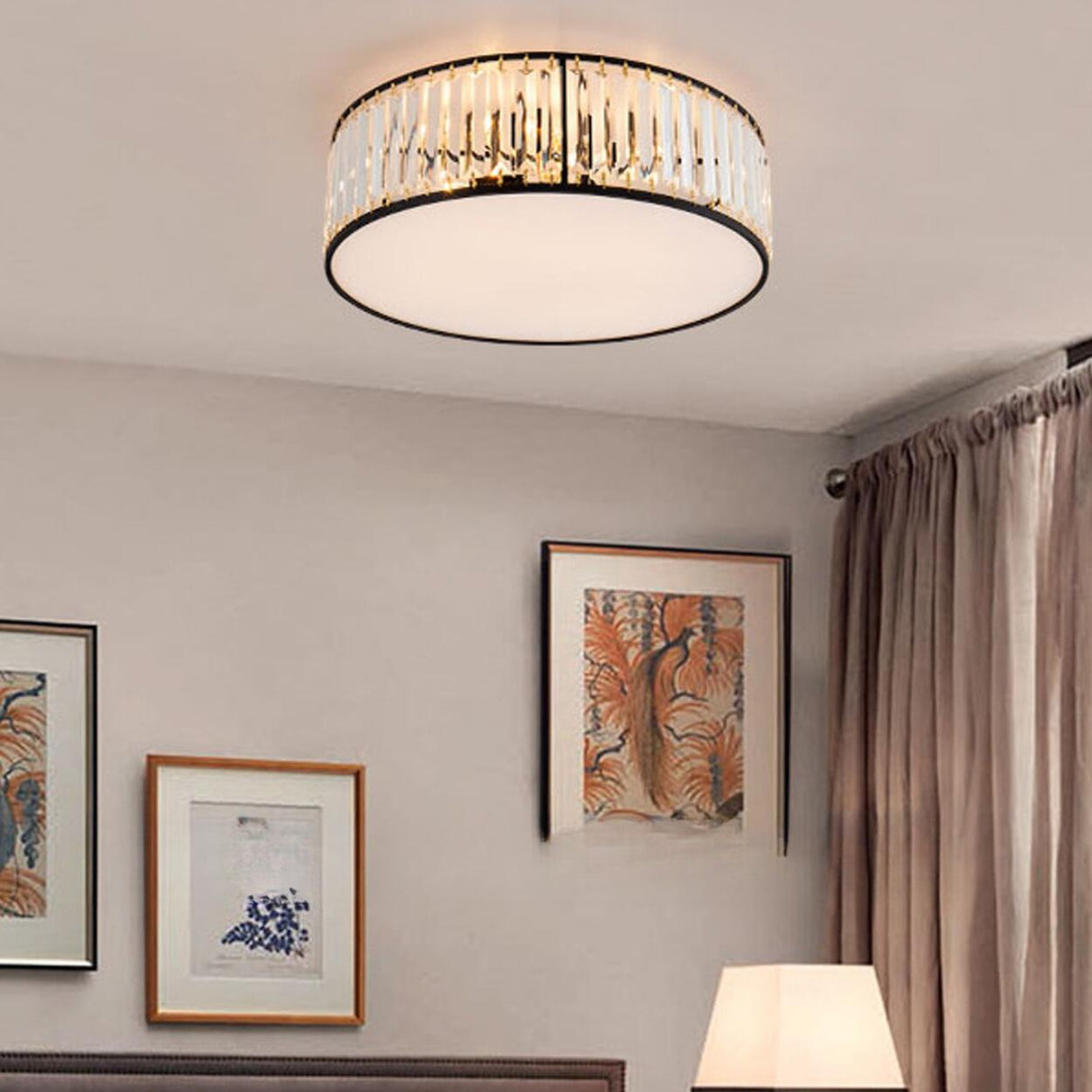 Square Black Gold Crystal Semi-Flush Mount Ceiling Lamp Image - 14