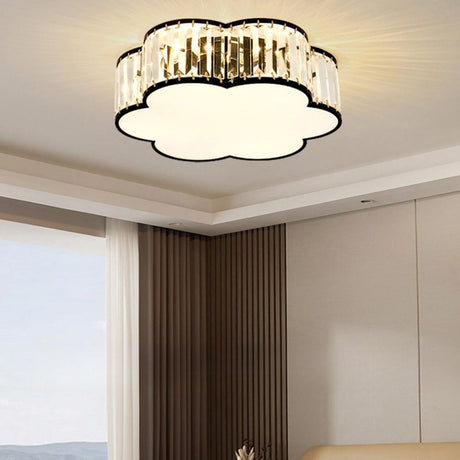 Square Black Gold Crystal Semi-Flush Mount Ceiling Lamp Image - 2