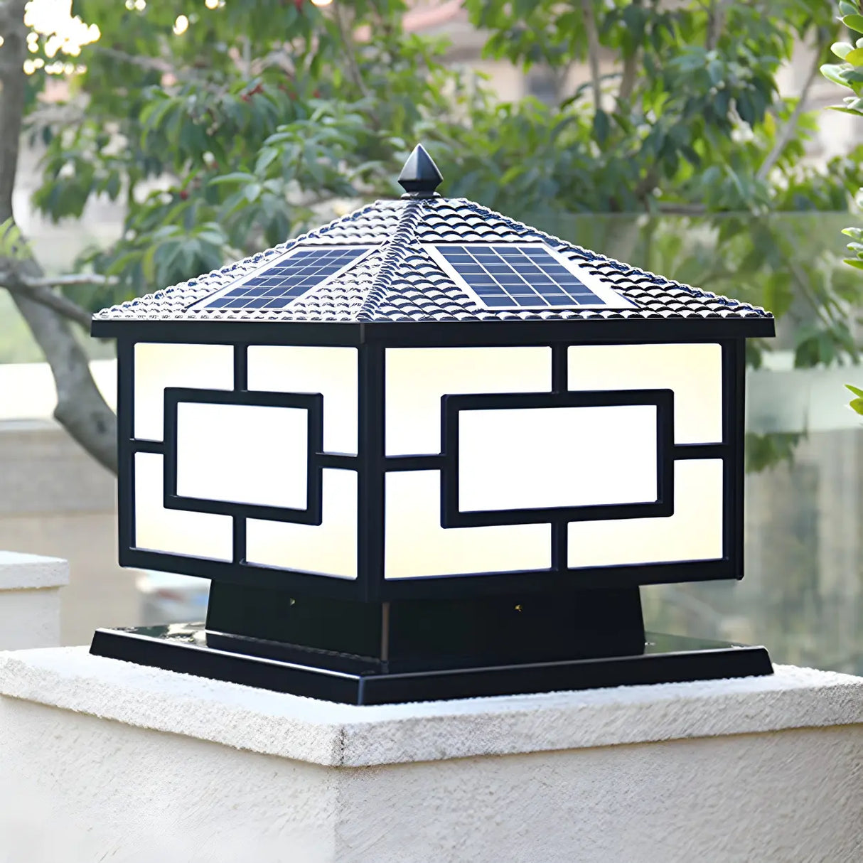 Square Chinese Style Metal Outdoor Solar Table Lamp Image - 3