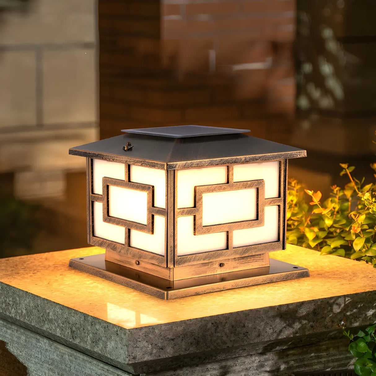 Square Chinese Style Metal Outdoor Solar Table Lamp Image - 6