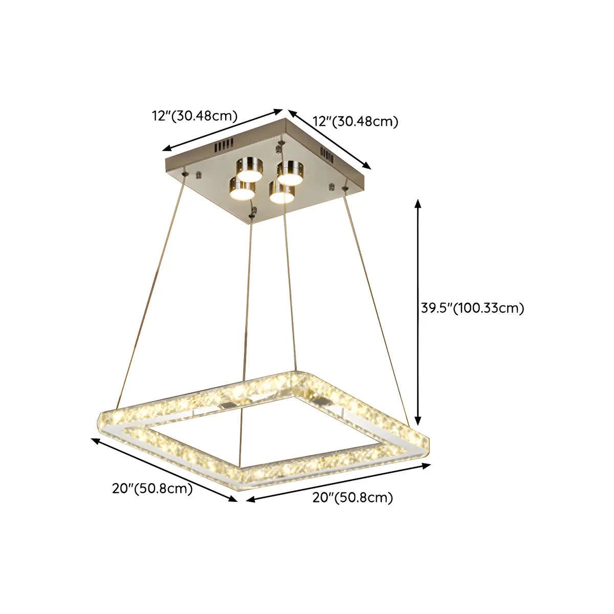 Square Chrome Crystal LED Remote Long Foyer Chandelier 